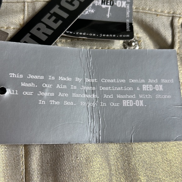 RED -OX   VTG SHINY SKINNY FIT STRETCH JEANS . Handmade . Size 7/8 low rise - Picture 9 of 12